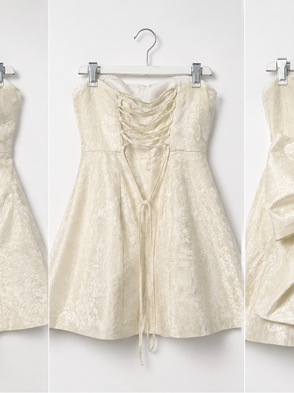 Fashion Nova Strapless Lace-Up Ivory Floral Mini Dress